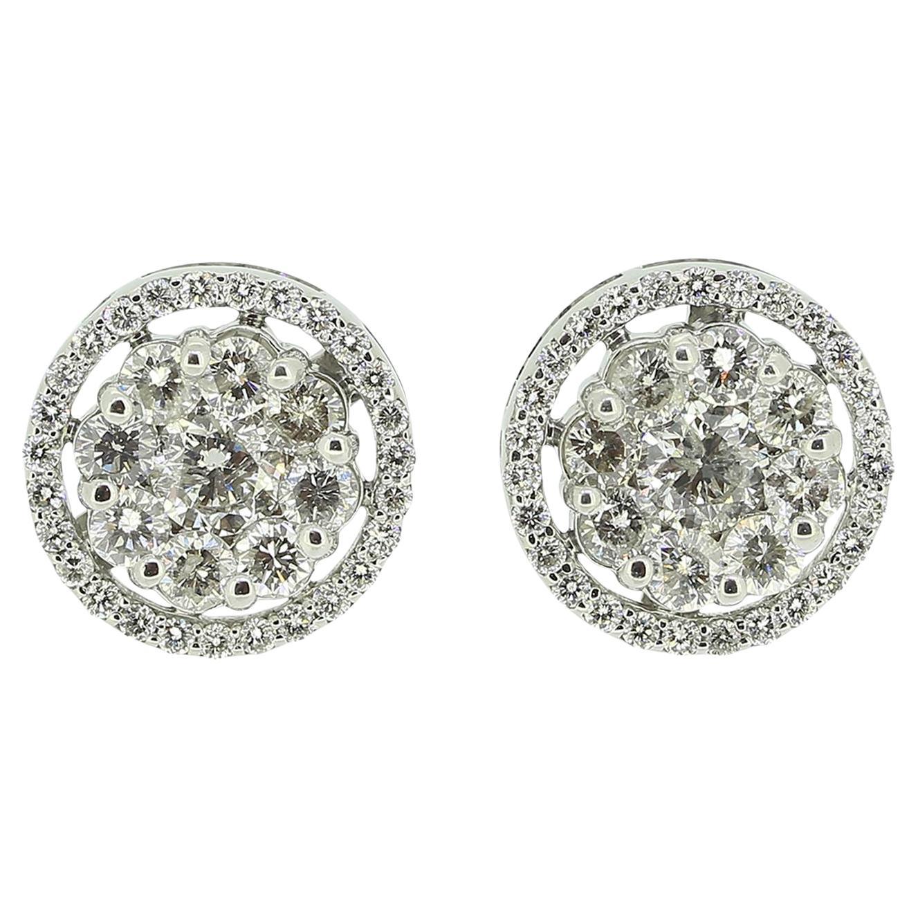 2.00 Carat Diamond Cluster Earrings For Sale