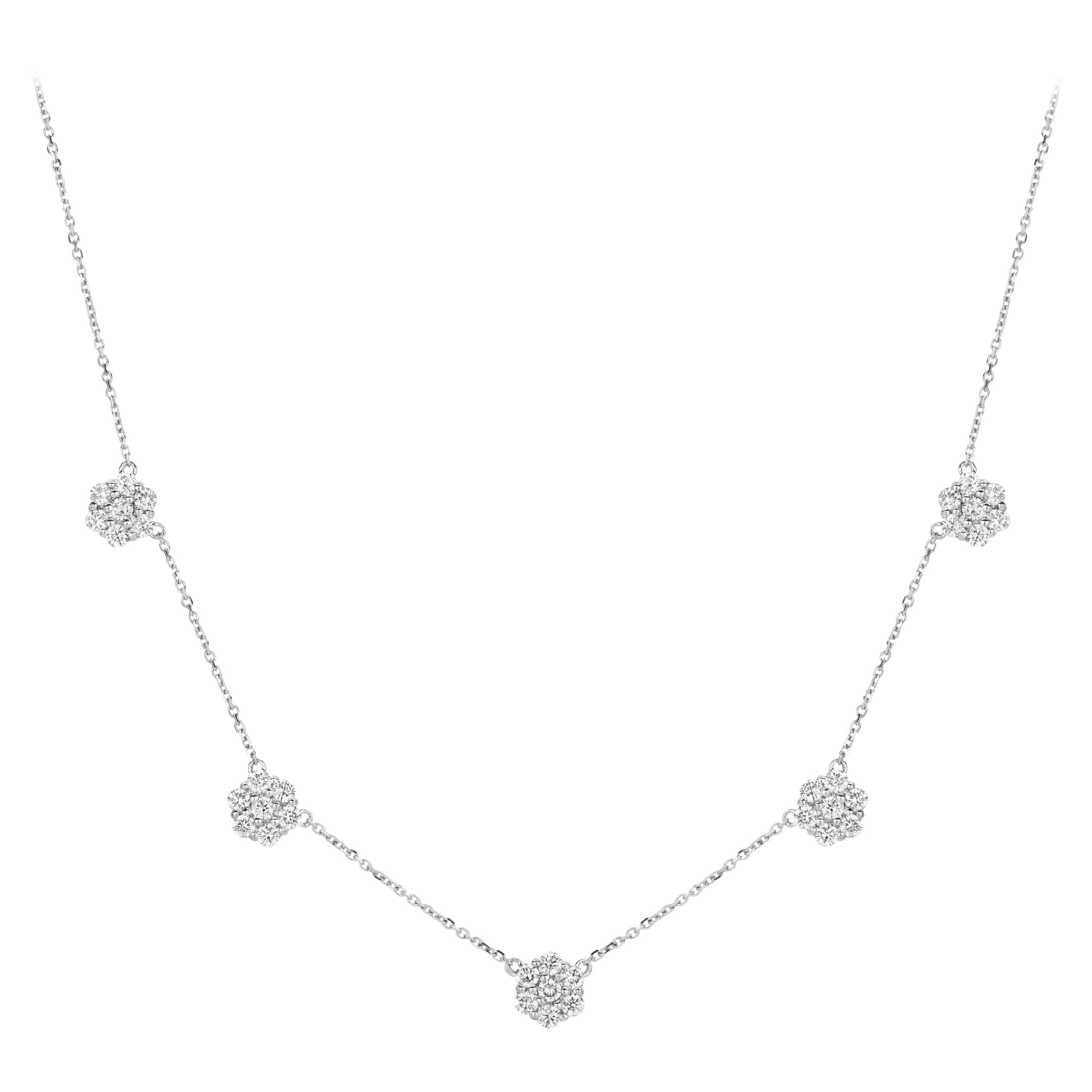 2.00 Carat Diamond Cluster Flower Necklace G SI 14 Karat White Gold For Sale