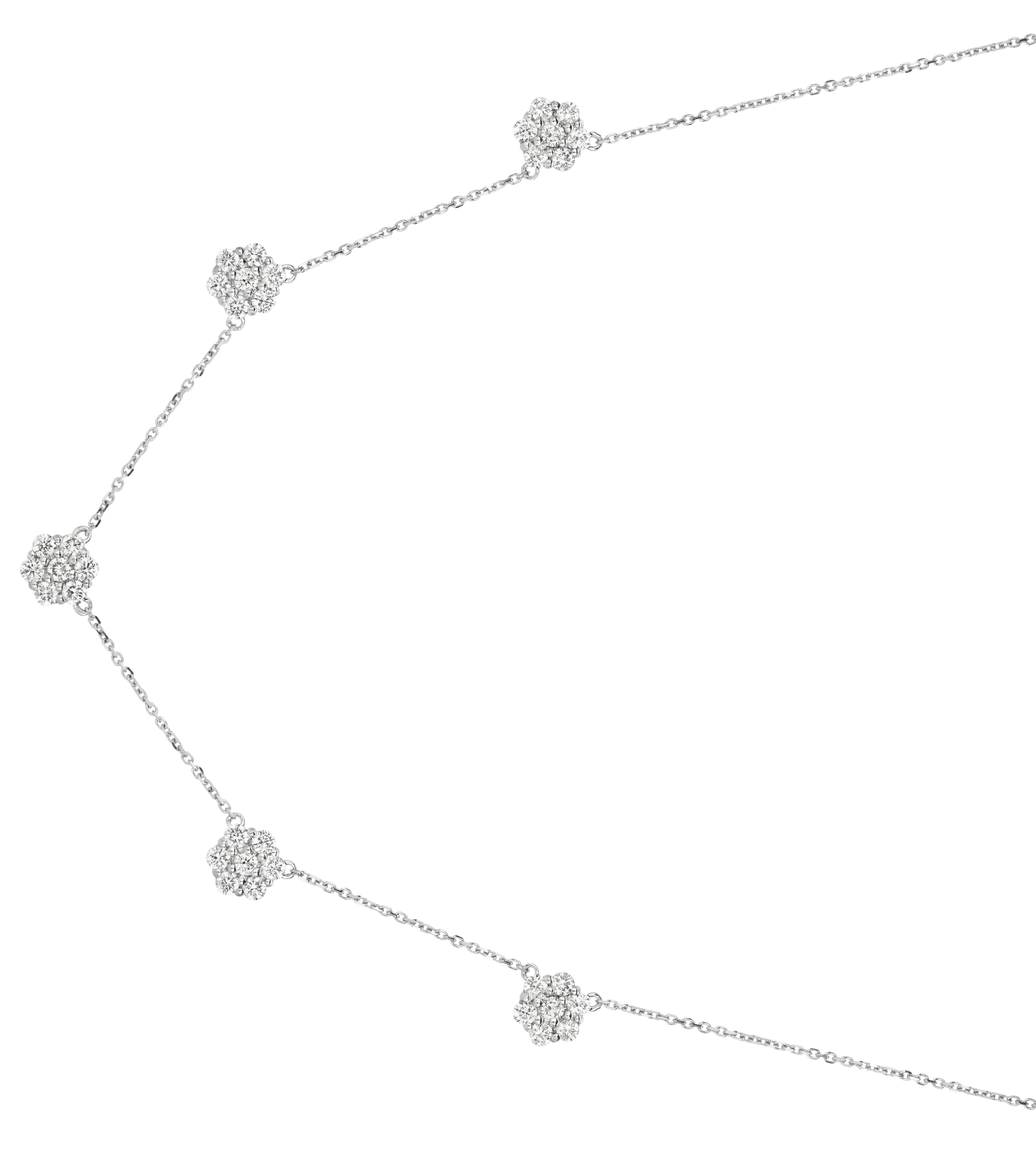 2,00 Karat Diamant-Cluster-Blumen-Halskette G SI 14 Karat Weißgold (Zeitgenössisch) im Angebot