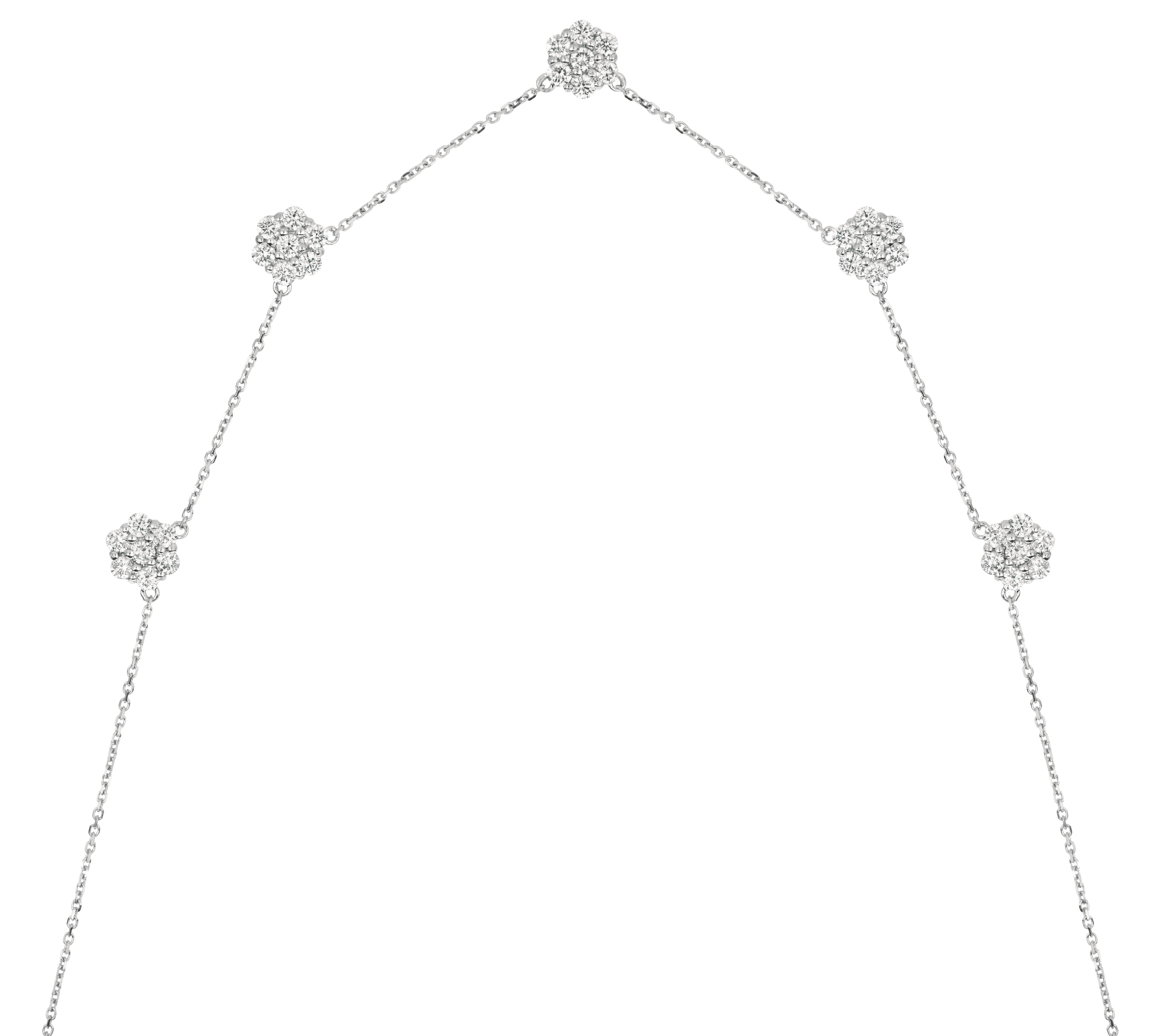 2,00 Karat Diamant-Cluster-Blumen-Halskette G SI 14 Karat Weißgold (Rundschliff) im Angebot