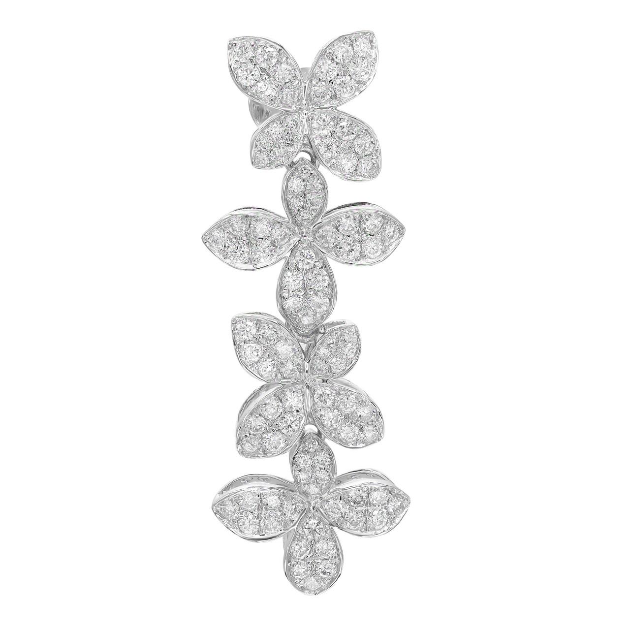 Discover the epitome of elegance with our 2.00 Carat Flower Diamond Drop Earrings in exquisite 18K White Gold, featuring a graceful arrangement of four intricately crafted flowers. Adorned with a total of 2.00 carats of brilliant diamonds, these