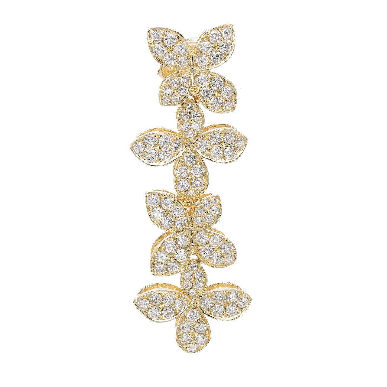 Elevate your style with the captivating charm of these 2.00 Carat Diamond Flower Drop Earrings in 18K Yellow Gold. These glamorous earrings combine whimsy and sparkle to create a truly enchanting accessory. The delightful flower design is adorned
