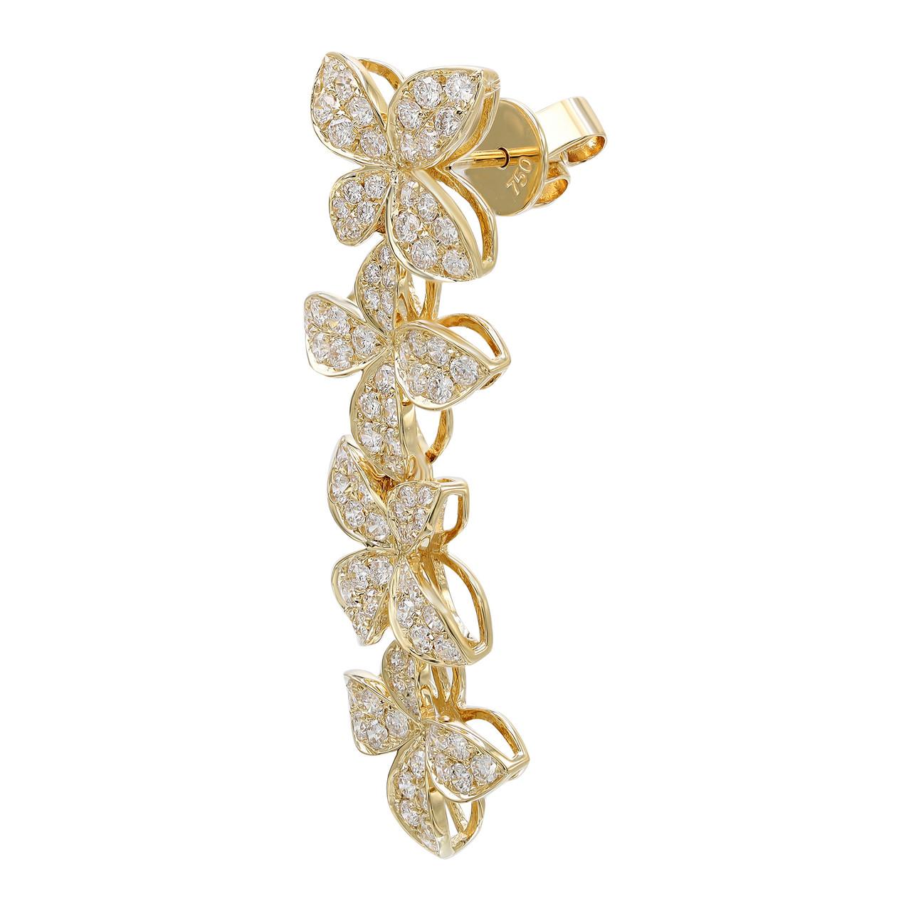 Modern 2.00 Carat Diamond Flower Drop Earrings in 18K Yellow Gold For Sale