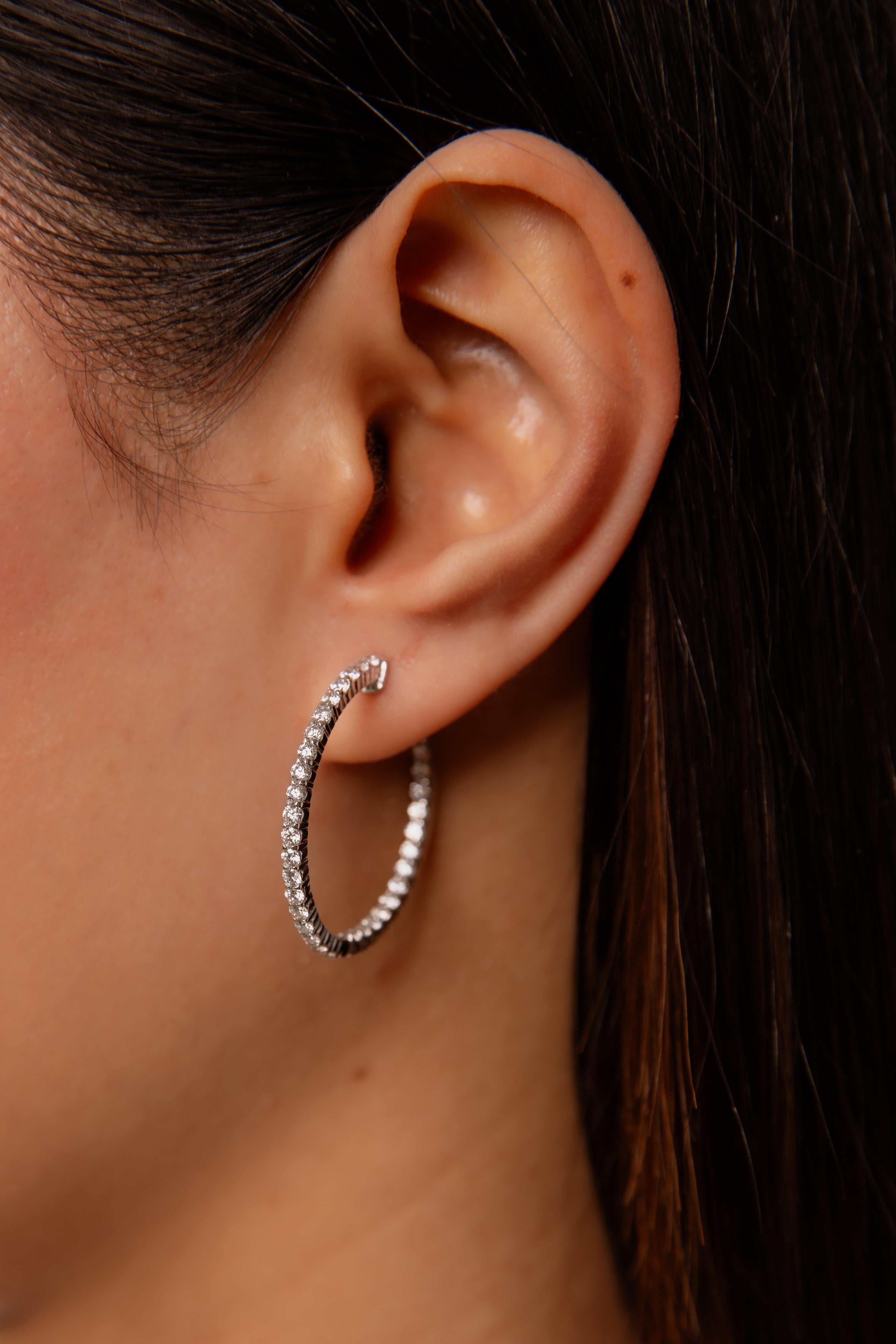 2.00 Carat Diamond Hoop earring In Excellent Condition For Sale In New York, NY
