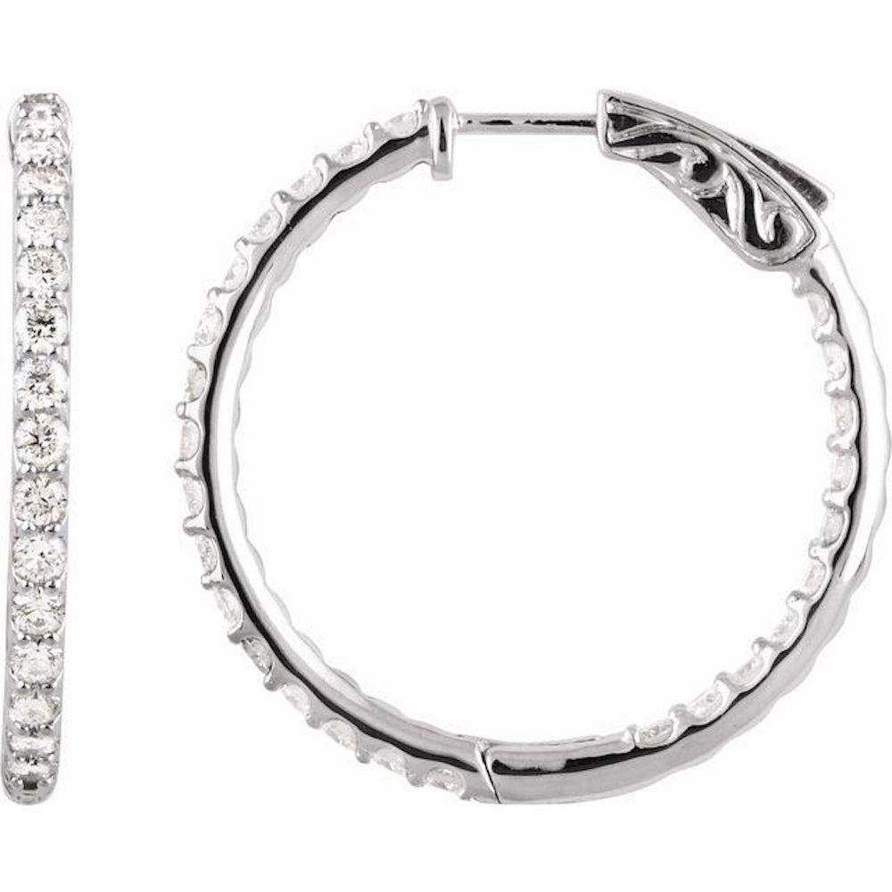 Contemporary 2.00 Carat Diamond Hoops Inside-Outside Choose Rose, White or Yellow Gold For Sale