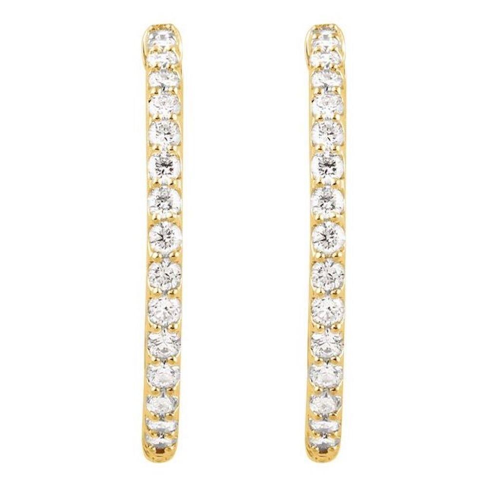 2.00 Carat Diamond Hoops Inside-Outside Choose Rose, White or Yellow Gold For Sale 1