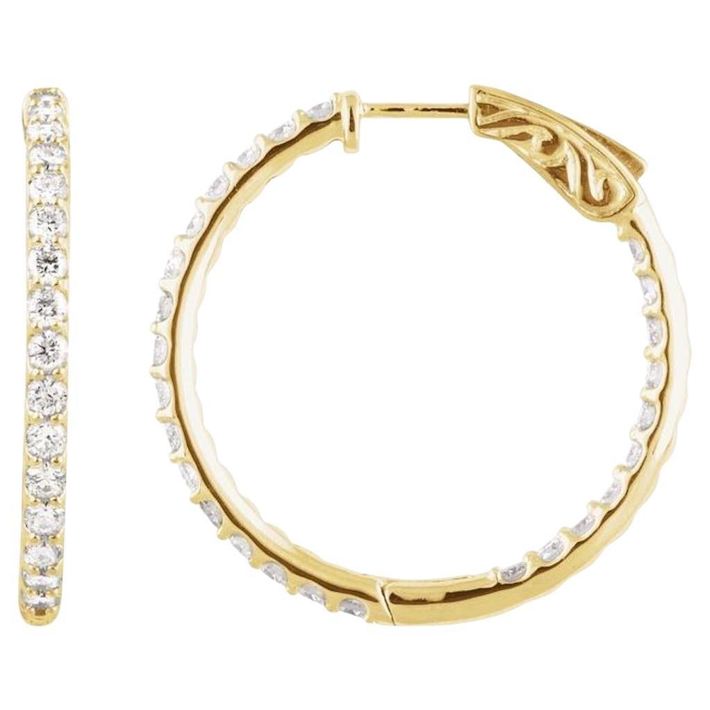 Choose Yellow, Pink, or White Gold!
Quality diamond hoops made especially with a hinged post closure. The diamonds are pave set inside and outside of the diamonds hoop of excellent workmanship. Let us know what color metal you what to
