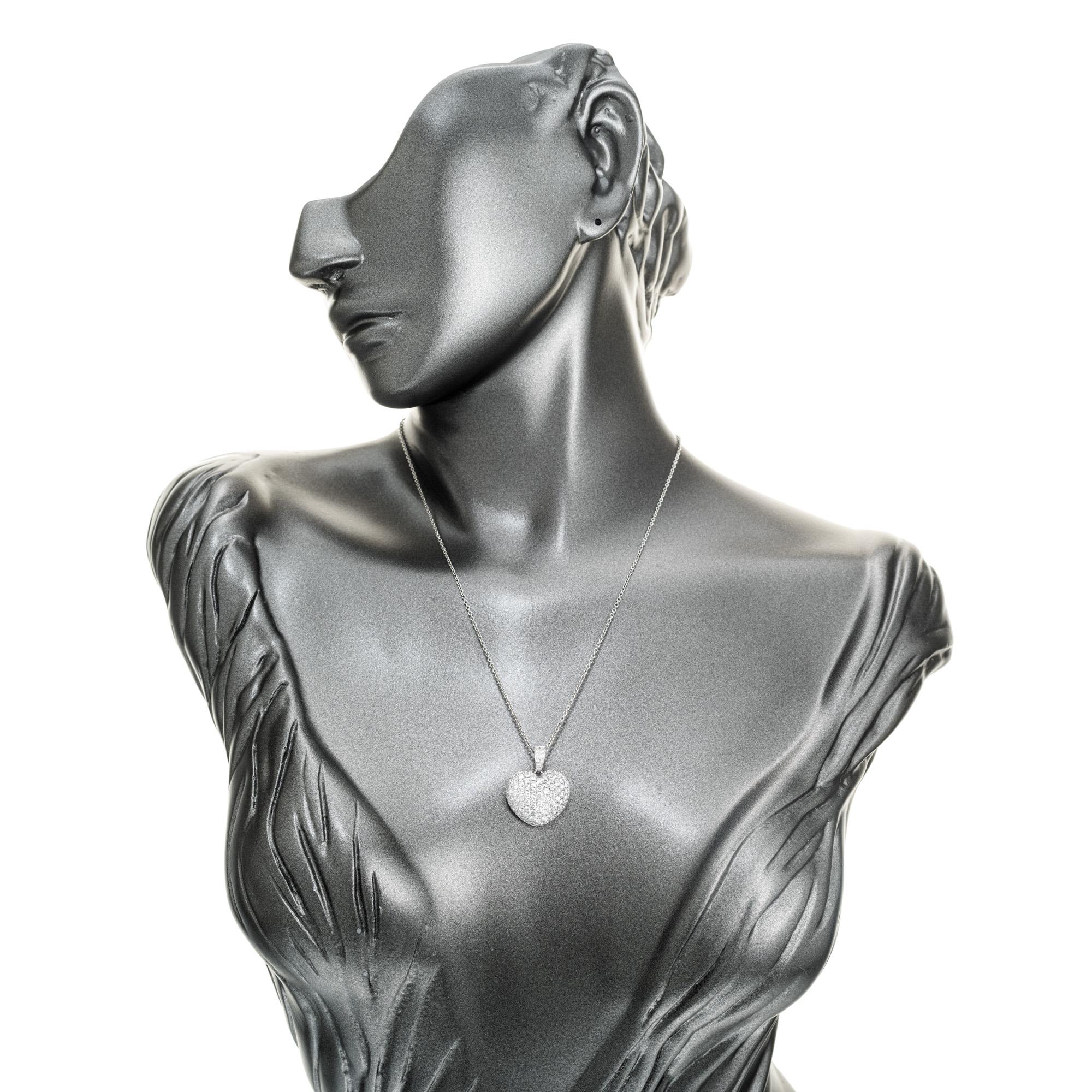 2.00 Carat Diamond Pave Heart Platinum Pendant Necklace  For Sale 2