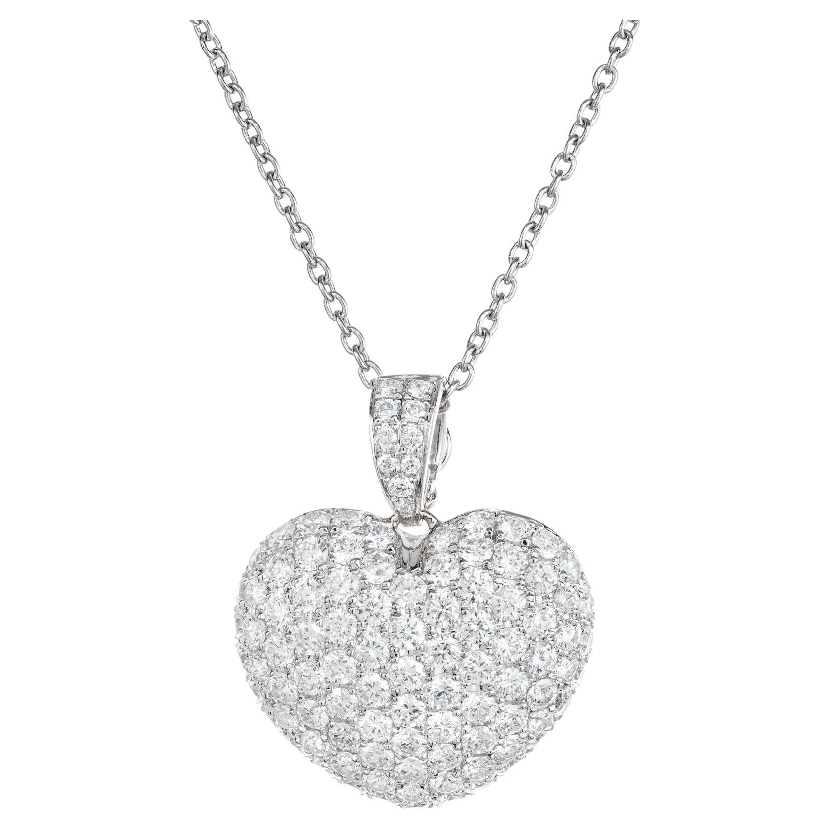 2.00 Carat Diamond Pave Heart Platinum Pendant Necklace  For Sale