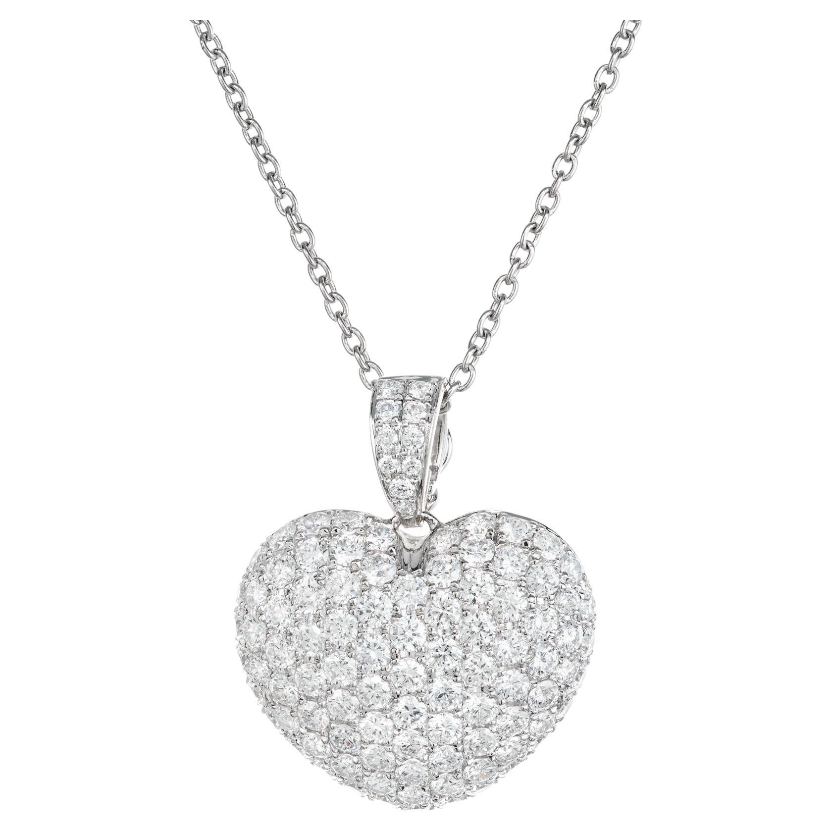 2.00 Carat Diamond Pave Heart Platinum Pendant Necklace