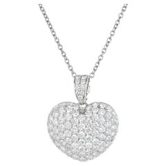 2.00 Carat Diamond Pave Heart Platinum Pendant Necklace 