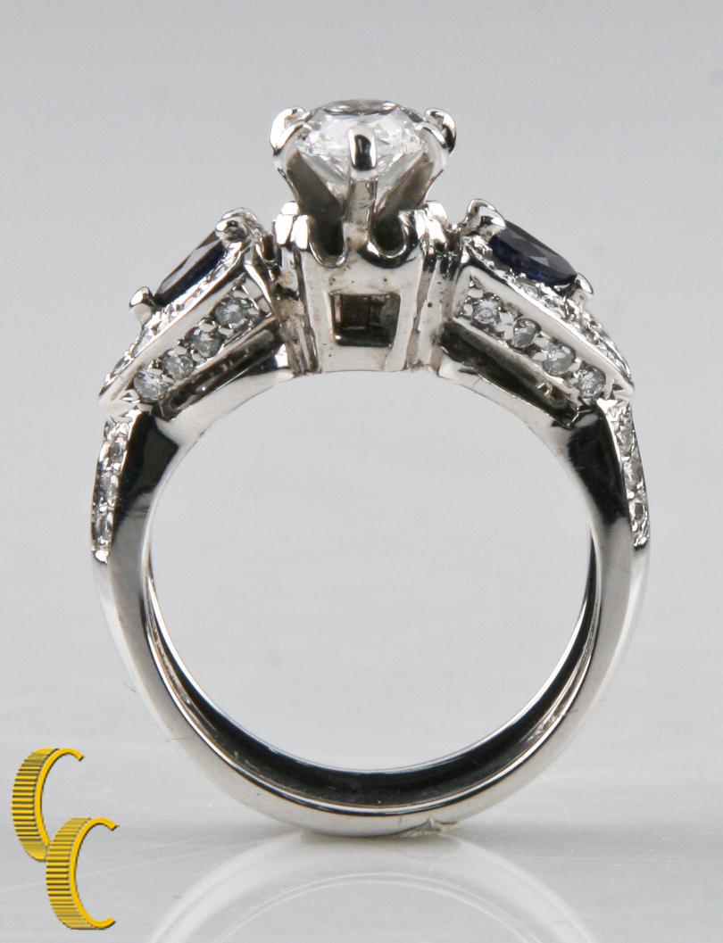 Taille poire Ensemble de bague de mariage en or blanc 18 carats avec saphirs et diamants de 2,00 carats en vente