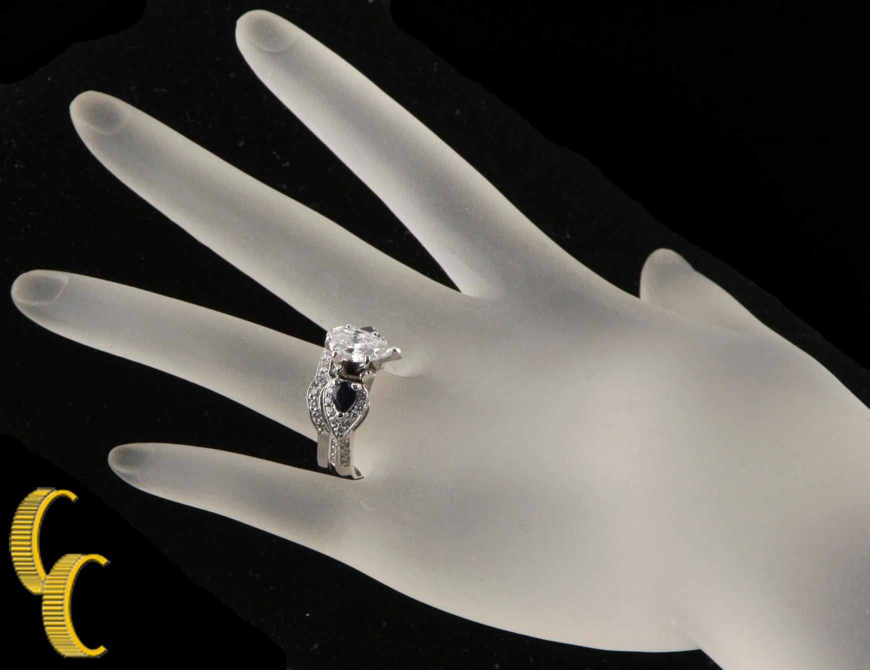 Women's 2.00 Carat Diamond and Sapphire 18 Karat White Gold Wedding Ring Set For Sale