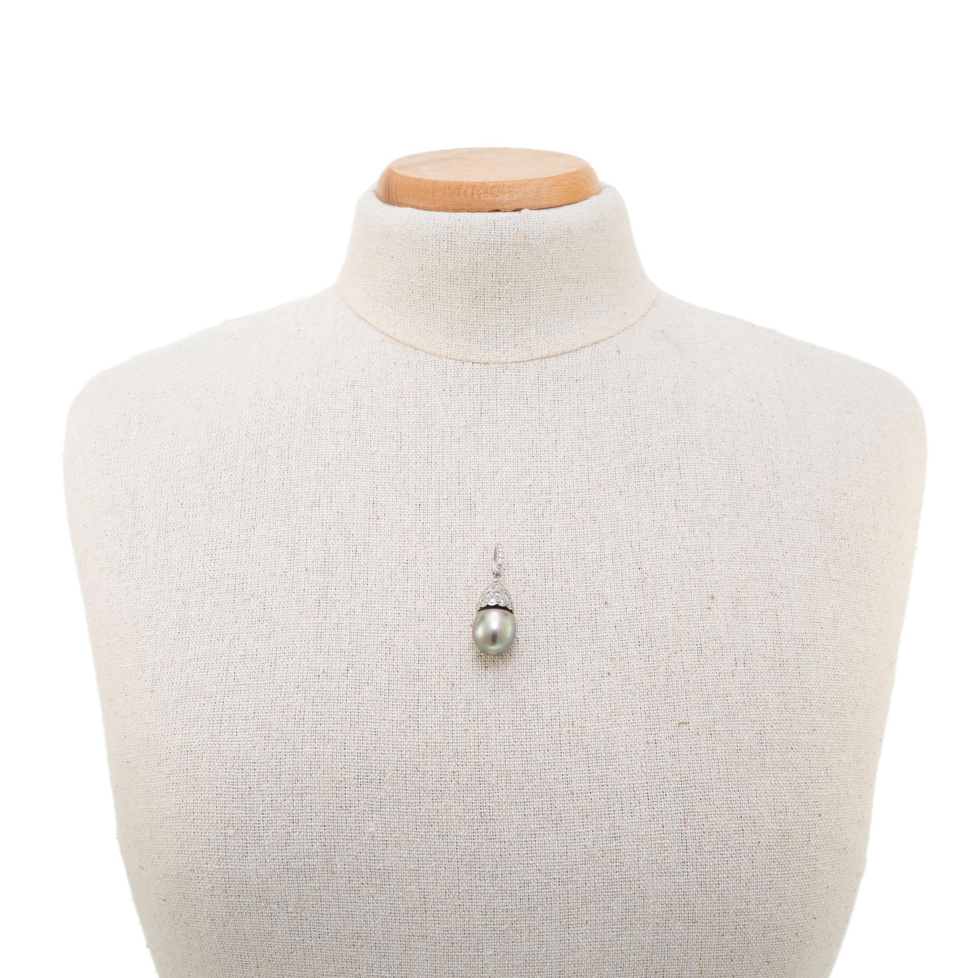 Women's 2.00 Carat Diamond South Sea Pearl White Gold Pendant For Sale