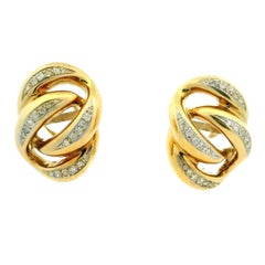 2.00 Carat Diamond Swirl Earrings in 18 Karat Yellow Gold with Omega Backs