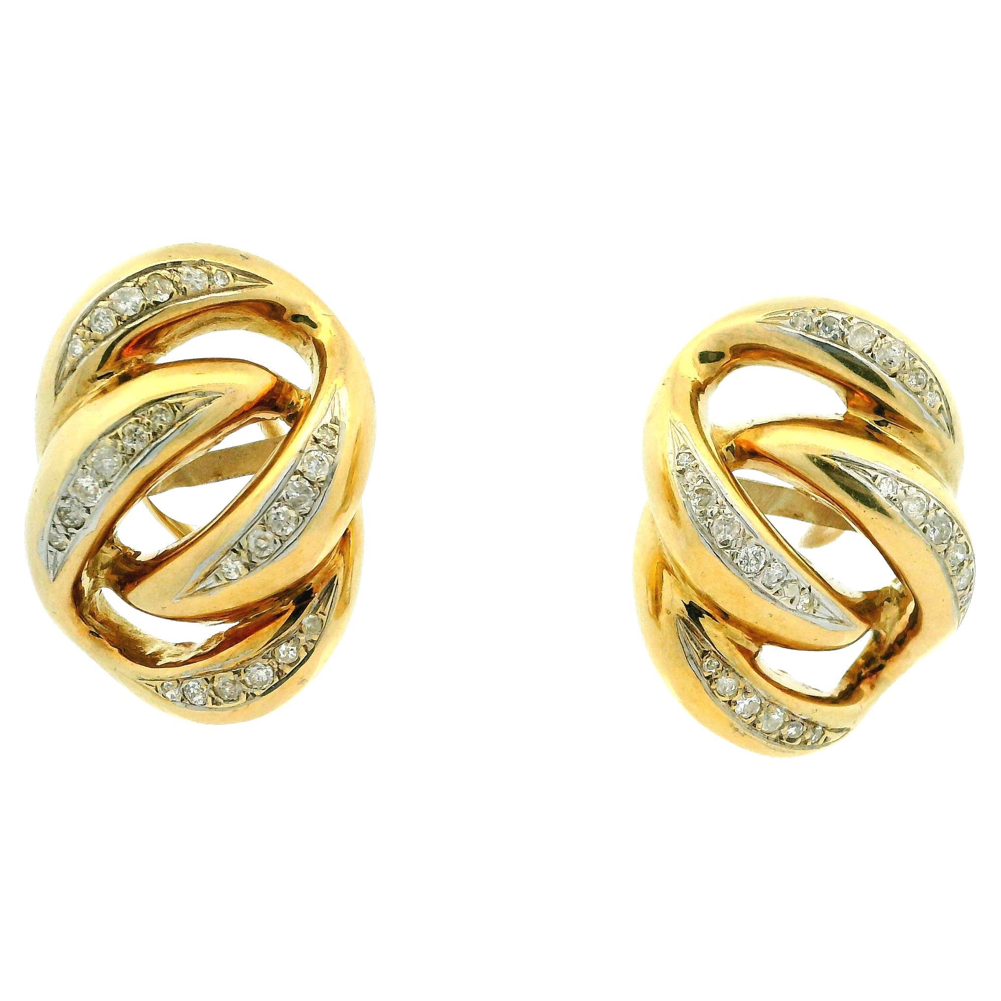 2.00 Carat Diamond Swirl Earrings in 18 Karat Yellow Gold with Omega Backs