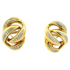2.00 Carat Diamond Swirl Earrings in 18 Karat Yellow Gold with Omega Backs