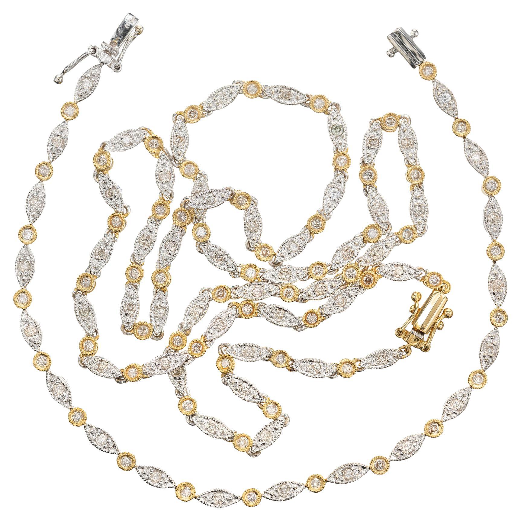 2.00 Carat Diamond Two Tone Gold Necklace Bracelet Set For Sale