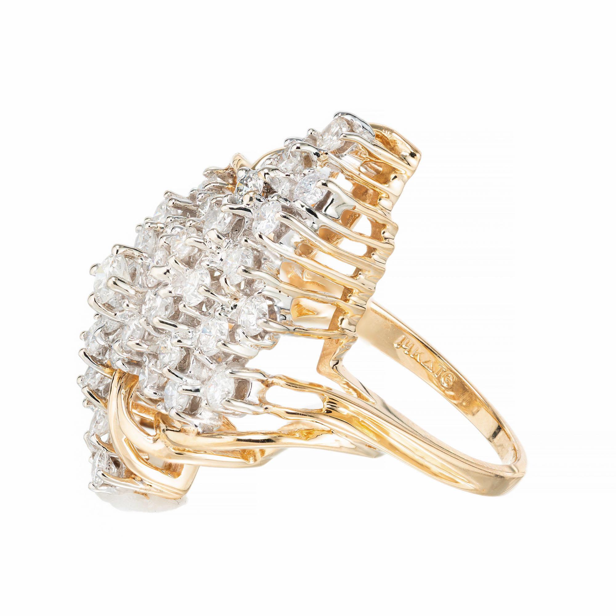 Round Cut 2.00 Carat Diamond Yellow Gold Swirl Cocktail Cluster Ring