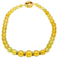 2.00 Carat Diamonds 18 Karat Yellow Gold Graduated Beryl Bead Necklace