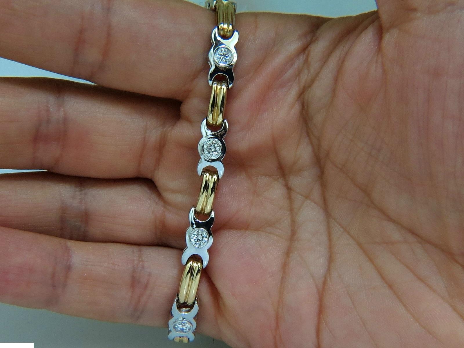 2.00 Carat Diamonds Bezel Bracelet Full Cuts G/VS2 Two-Tone 14 Karat For Sale 2