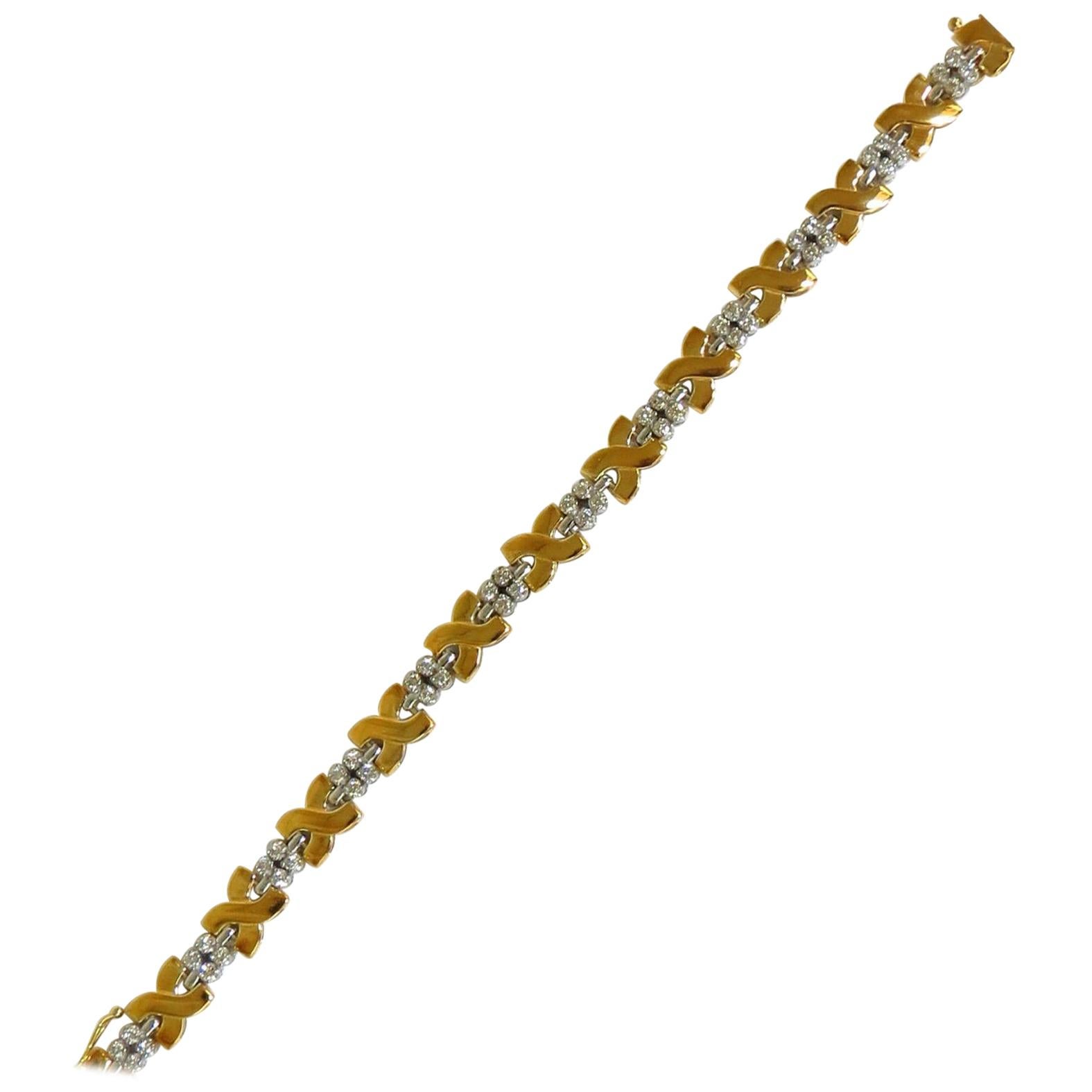 2.00 Carat Diamonds "X" Link Bracelet Two-Toned 14 Karat* For Sale
