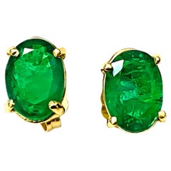 2.00 Carat Emerald & 14K Yellow Gold Stud Earrings