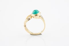 2.00 Carat Emerald Cabochon Ring Diamond Accents in Yellow Gold