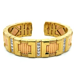 2.00 Carat Emerald Cut Diamond 18 Karat Two Tone Gold Cuff Bracelet