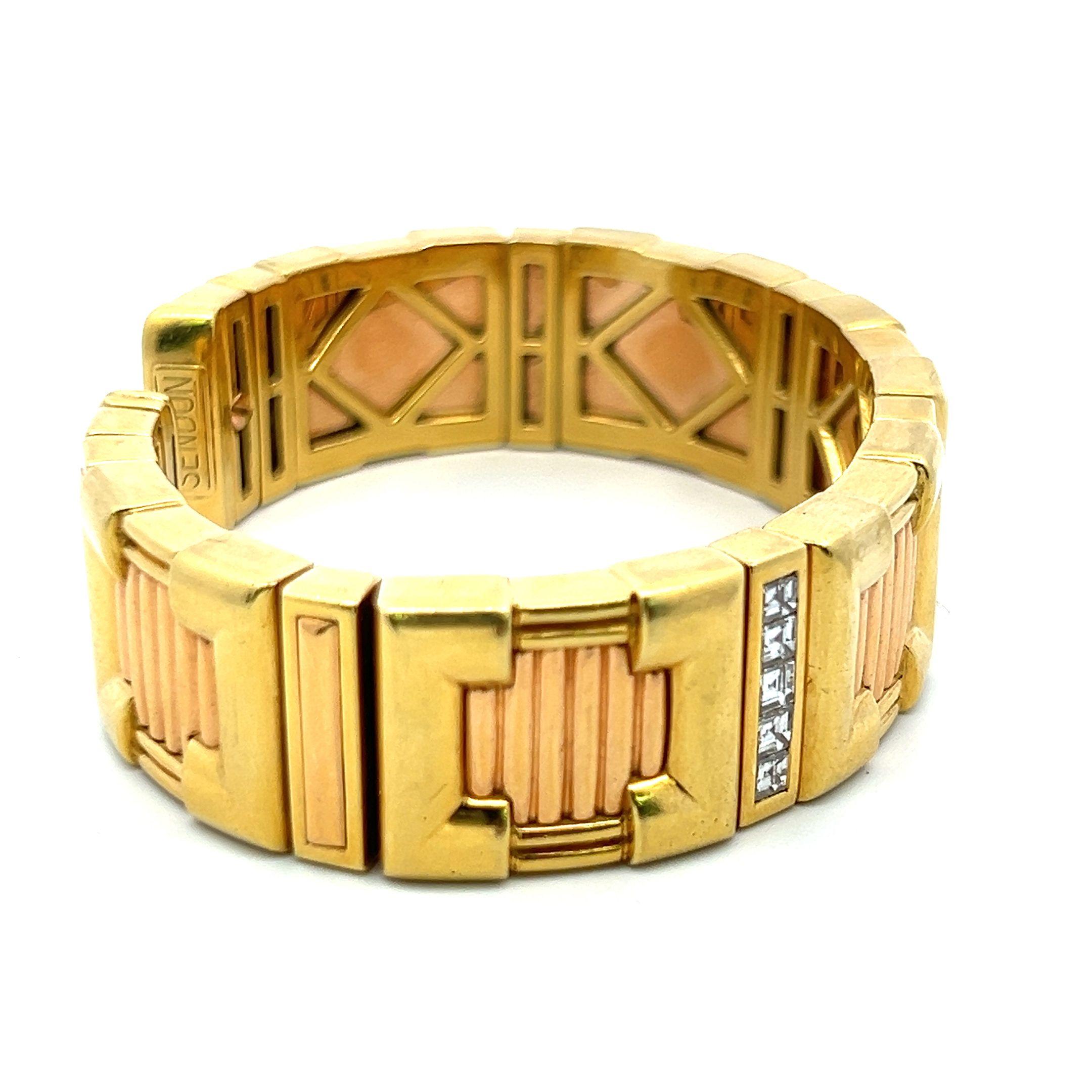2,00 Karat Smaragdschliff Diamant 18 Karat zweifarbiges Gold Manschettenarmband im Angebot 2
