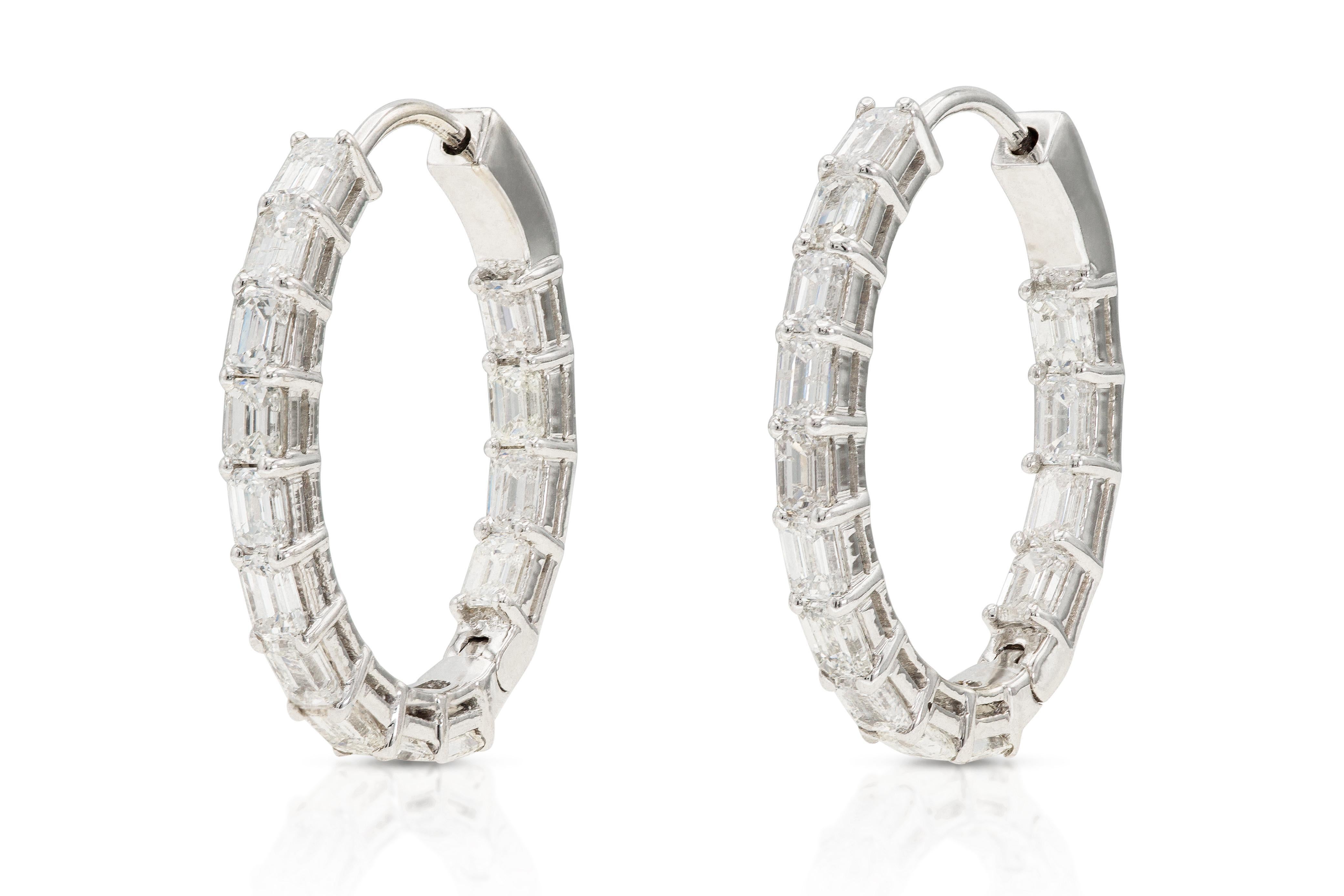 Finely crafted in 14k white gold with 14 Emerald cut Diamonds on each earring weighing approximately a total of 2.00 carats.
1 x 3/4 inch, 3mm thickness