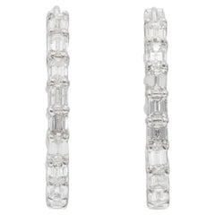 2.00 Carat Emerald Cut Diamond Oval Hoop Earrings
