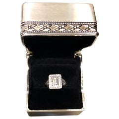 2.00 Carat Emerald Cut Diamond Ring Natural GIA Hand Engraved Double Halo