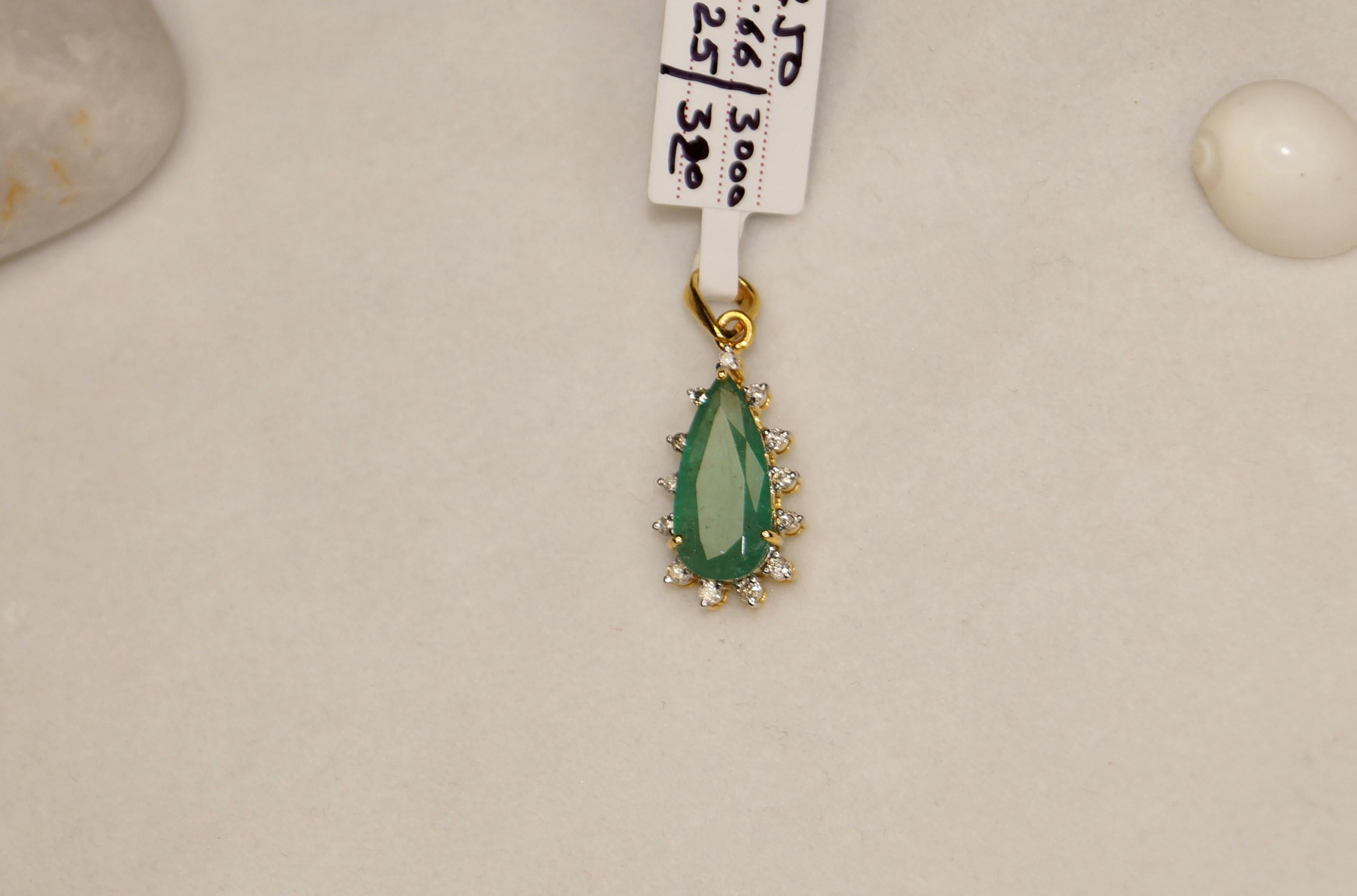 Art Nouveau Stunning .25ct White Diamonds 2.66Ctw Emerald Pendant Hallmark 18K Gold Pendant For Sale
