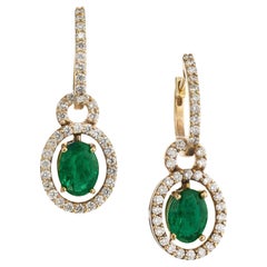 2.00 Emerald Diamond Gold Huggie Dangle Earrings