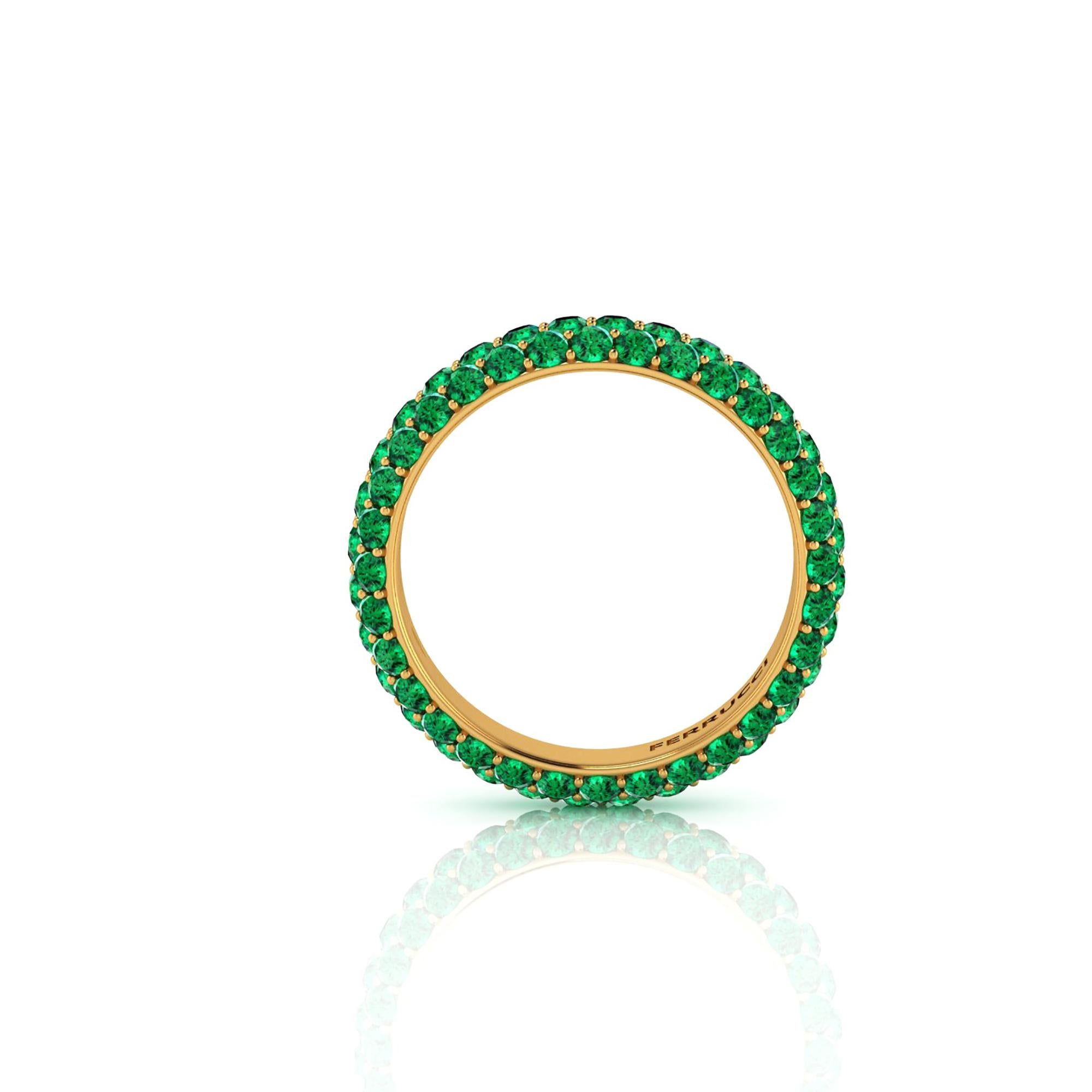 Women's 2.00 Carat Emeralds Pavé Eternity Ring in 18 Karat Yellow Gold
