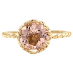 2.00 Quilates Exquisita Morganita Natural Anillo de Oro Amarillo Macizo de 14 Kilates