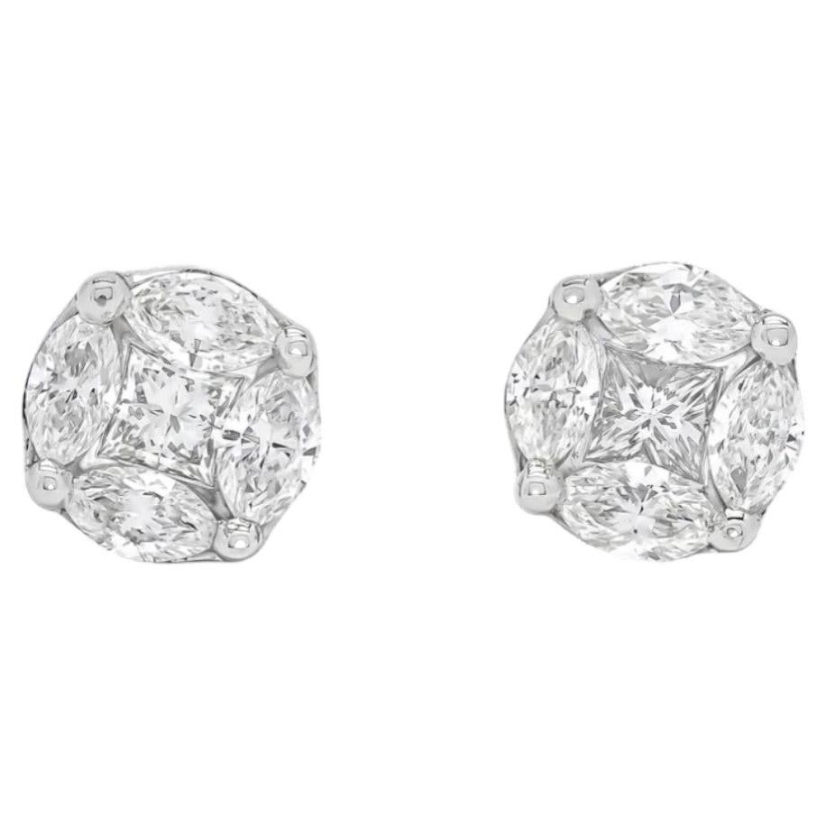 2.00 Carat F/VS1 Marquise & Princess Diamonds Stud Earrings in 18K White Gold