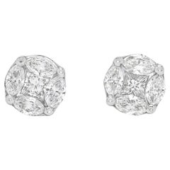 2.00 Carat F/VS1 Marquise & Princess Diamonds Stud Earrings in 18K White Gold