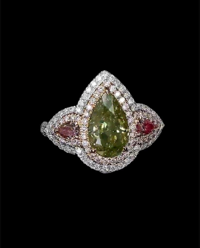 **100% NATURAL FANCY COLOUR DIAMOND JEWELRY**

✪ Jewelry Details ✪

♦ MAIN STONE DETAILS

➛ Stone Shape: Pear
➛ Stone Color: Fancy Brownish Greenish Yellow
➛ Stone Clarity: SI2
➛ Stone Weight: 2.00 carats
➛ GIA certified

♦ SIDE STONE DETAILS

➛