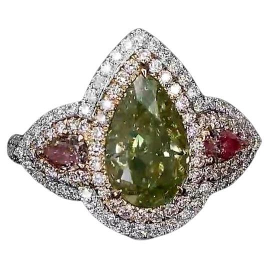 2.00 Carat Fancy Brownish Greenish Yellow Diamond Ring SI2 Clarity GIA Certified For Sale
