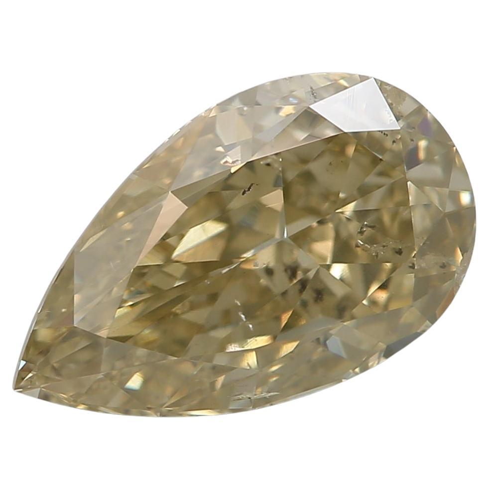2.00 carat fancy brownish greenish yellow pear shape diamond GIA certified For Sale