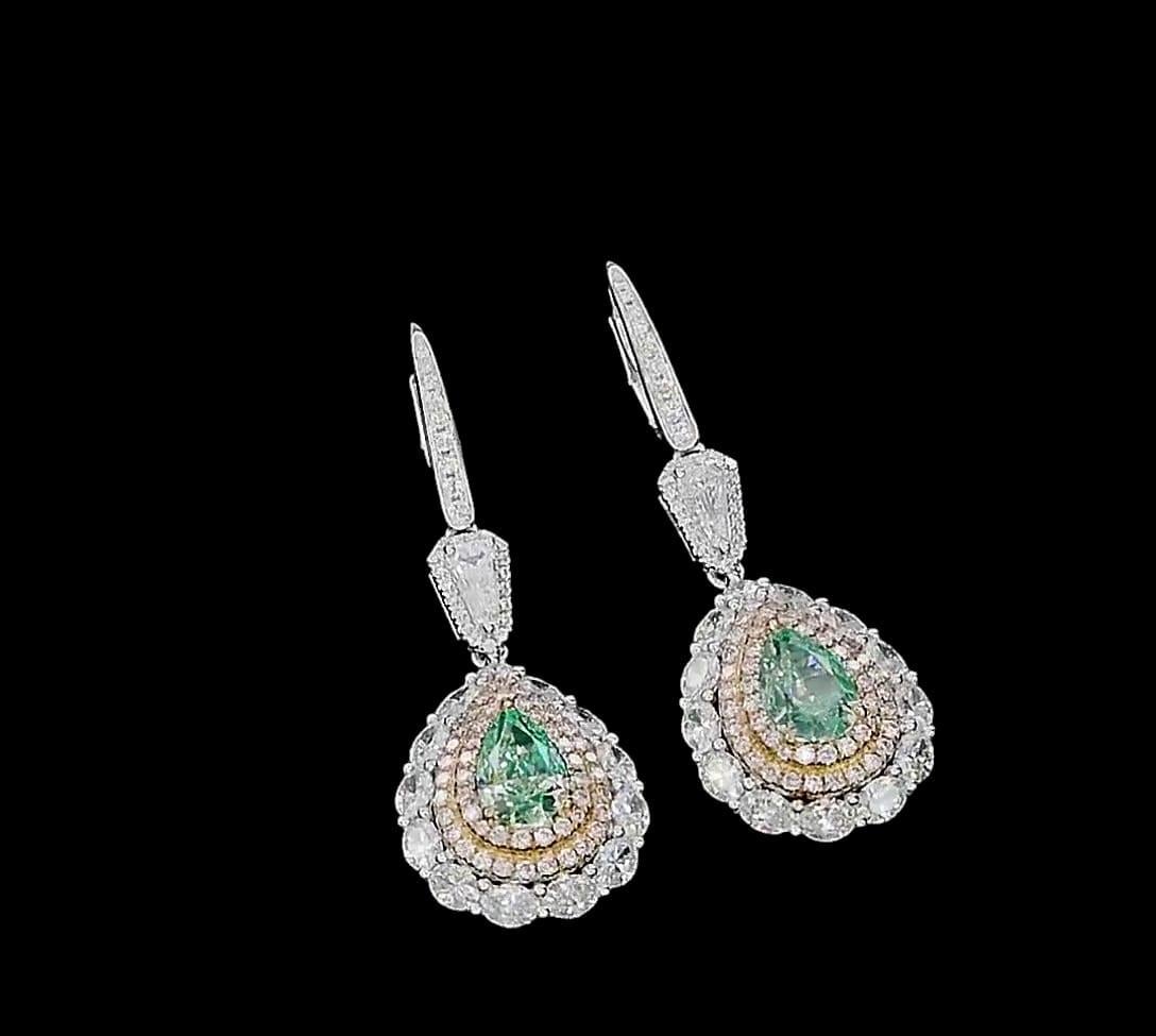 Women's 2.00 Carat Fancy Green Diamond Earrings VS/SI AGL Certified For Sale