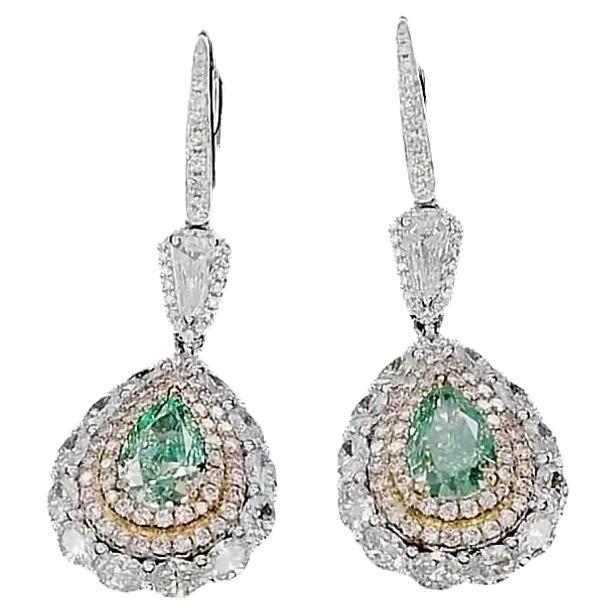 2.00 Carat Fancy Green Diamond Earrings VS/SI AGL Certified For Sale