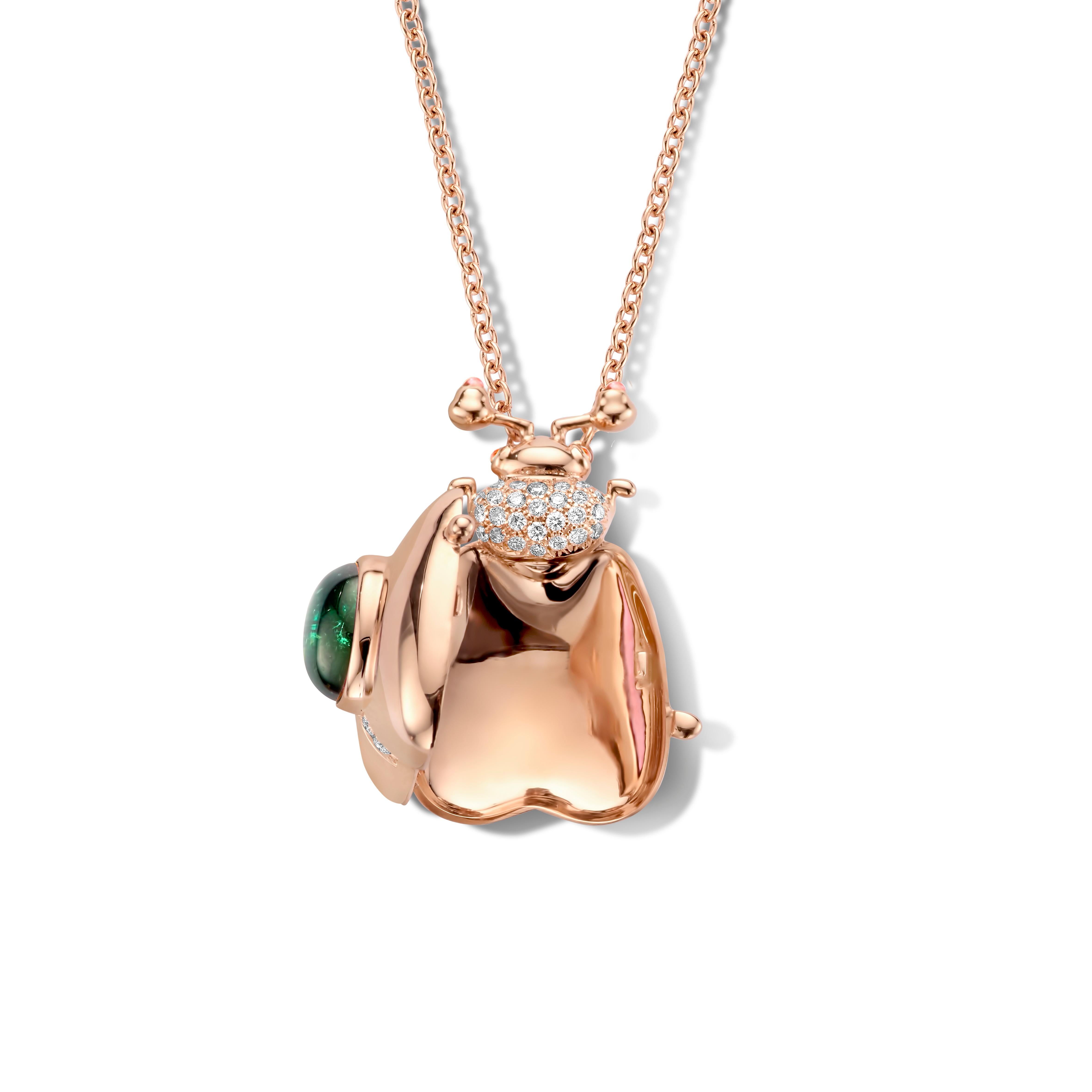 Contemporary 2.00 Carat Green Tourmaline 18 Karat Rose Gold Diamond Locket Pendant Necklace For Sale