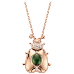 2.00 Carat Green Tourmaline 18 Karat Rose Gold Diamond Locket Pendant Necklace