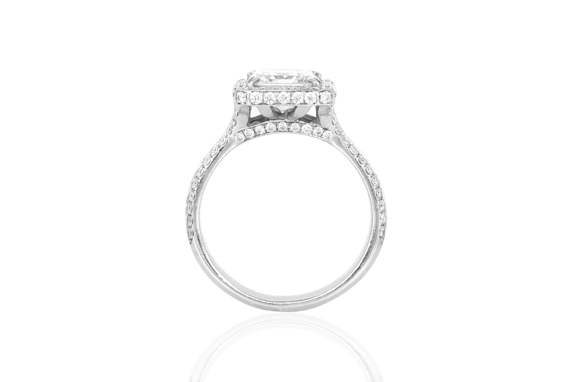 Square Cut 2.00 Carat GIA Square Emerald Cut Diamond Engagement Ring with Halo For Sale