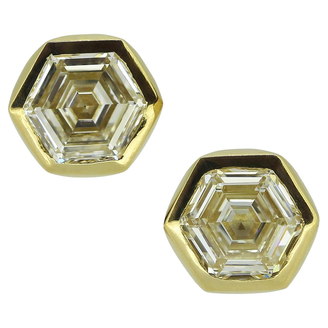 2.00 Carat Hexagonal-Cut Diamond Stud Earrings For Sale