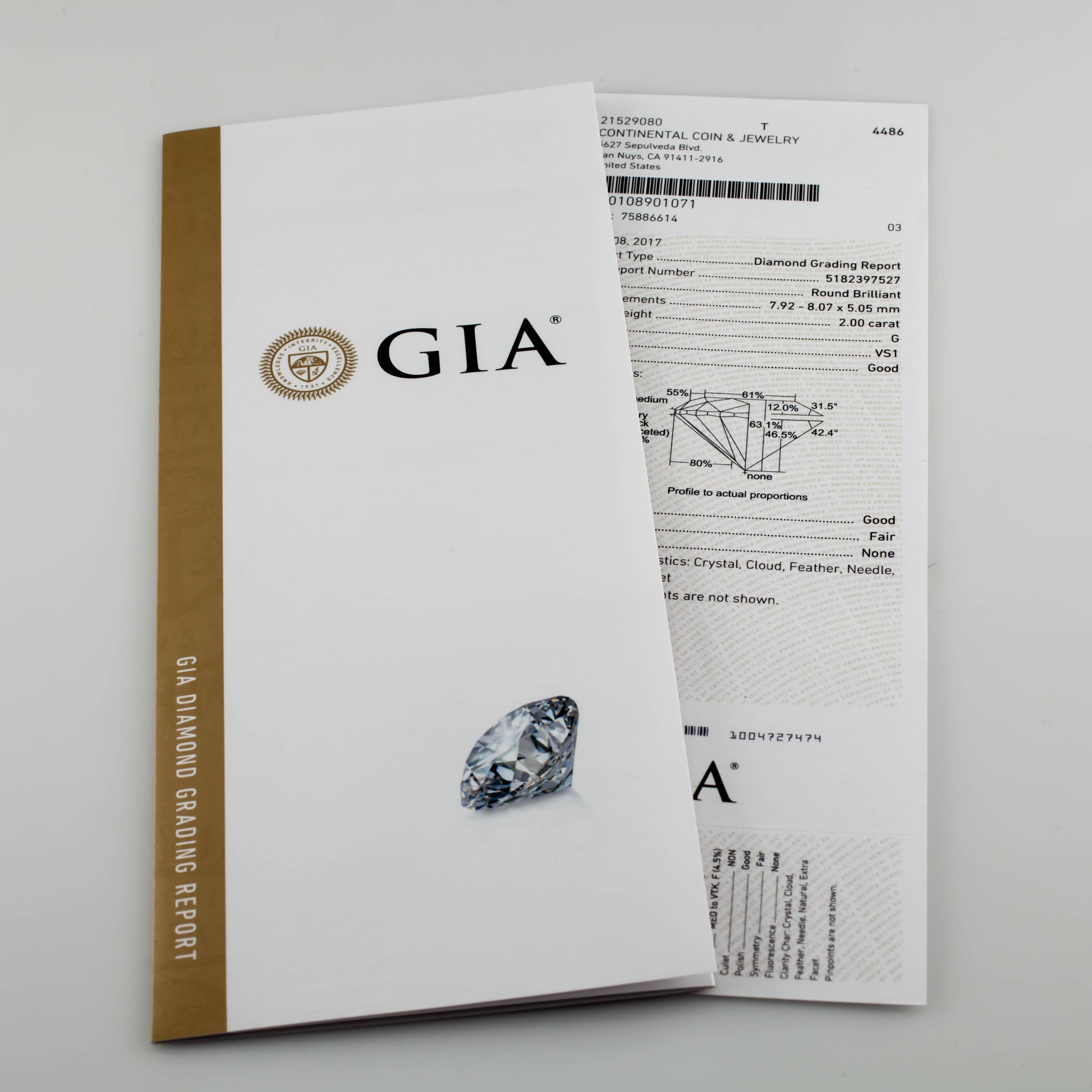 2.00 Carat Loose G / VS1 Round Brilliant Cut Diamond GIA Certified For Sale 1