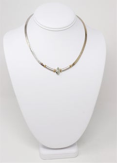 Collier à maillons Omega en or bicolore 14 carats avec diamants marquis de 2,00 carats